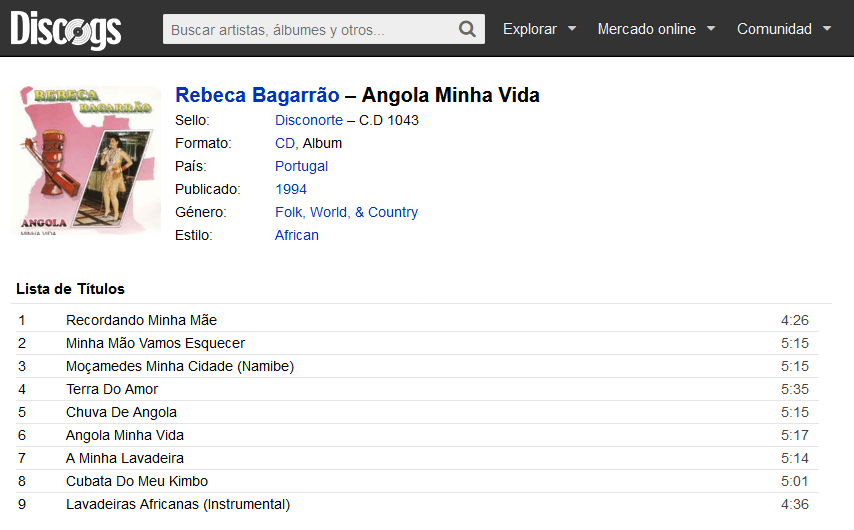 Rebeca Bagarrão - Angola Minha Vida (1994, CD) | Discogs D53yqipx